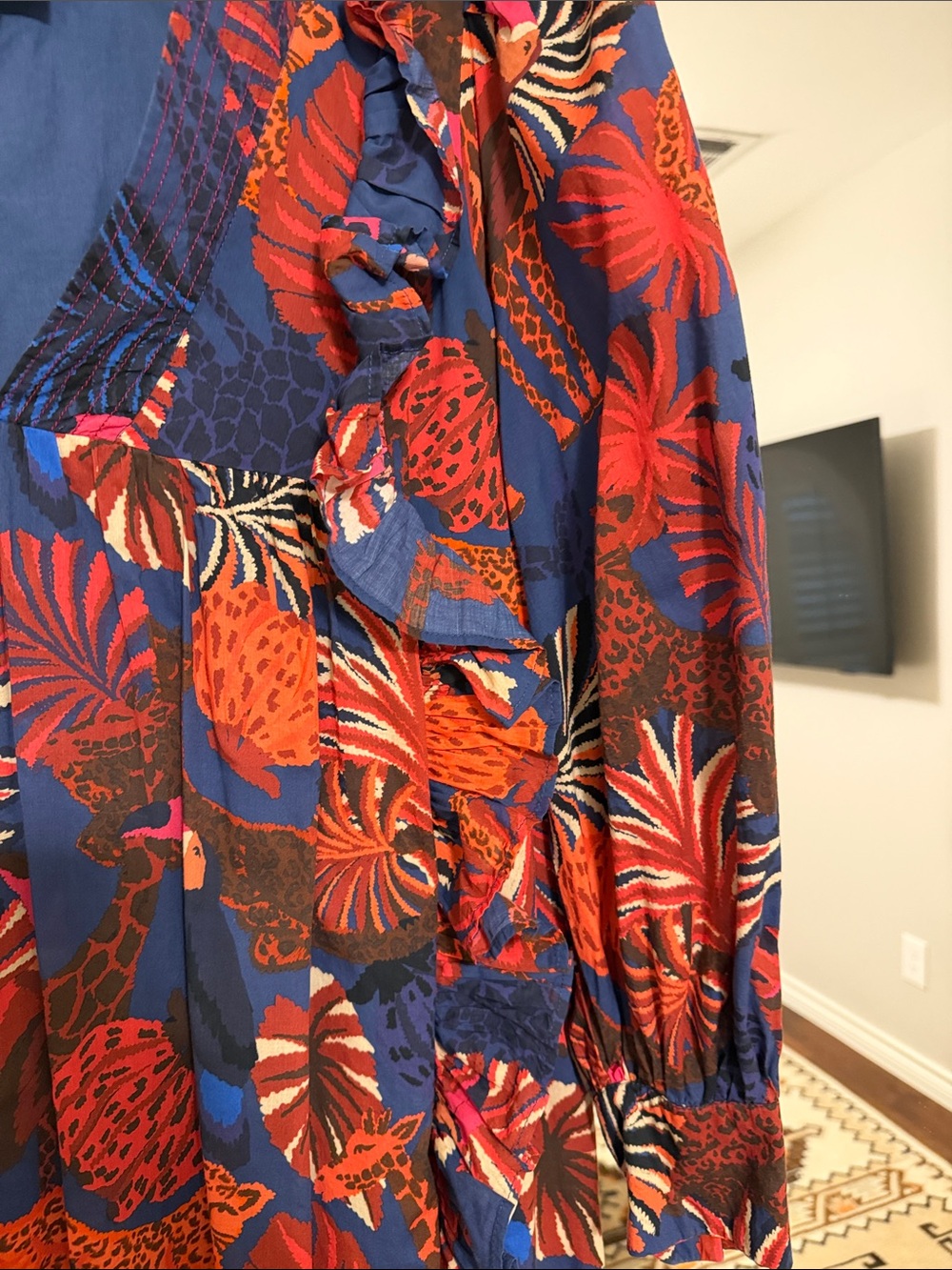 Farm Rio Blue and Red Floral Ruffle Midi Dress - Picture 3 of 4